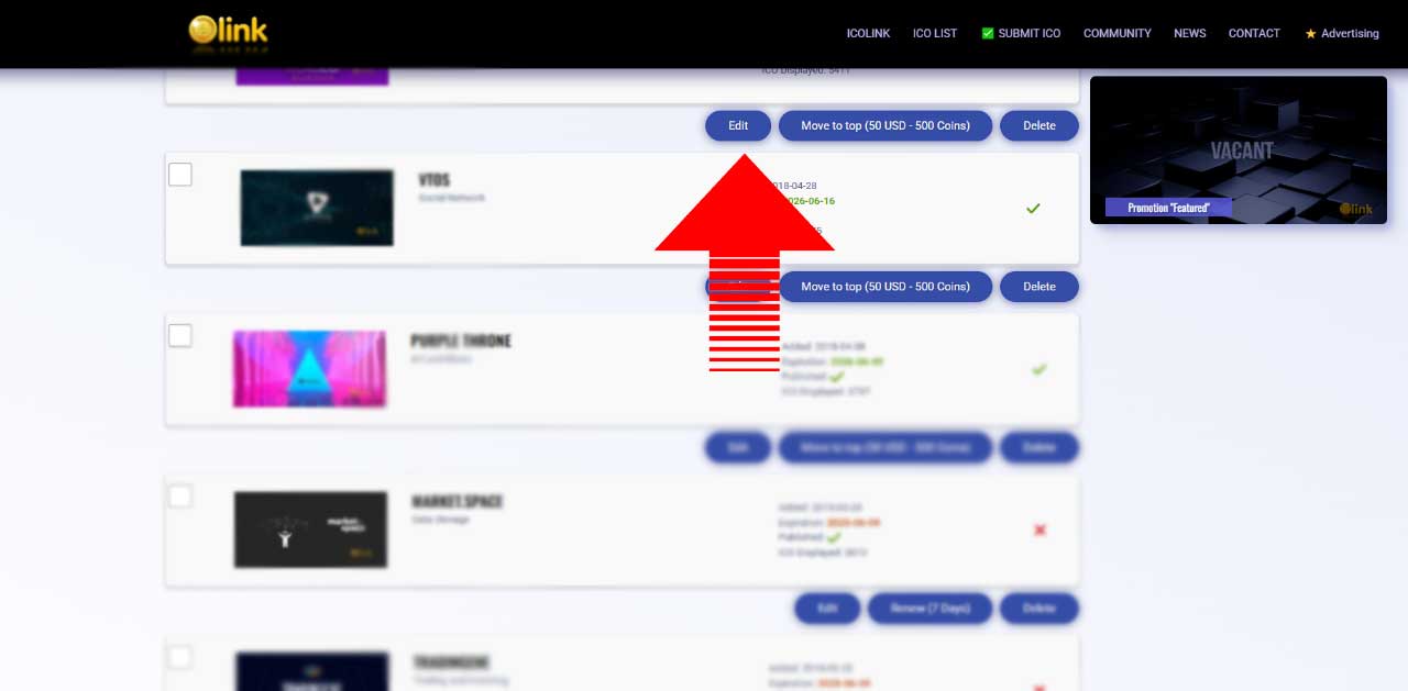 Edit ICO in the List